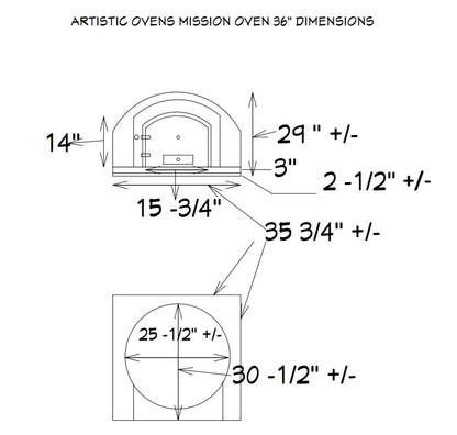 Artistic Ovens Mission Oven size 36" approximate dimensions